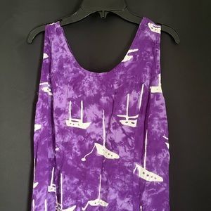 90s Dress Club Mystique Purple White Sailboat Sleeveless Dress Size Medium